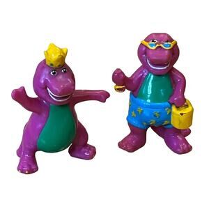 Vintage Lot Of 2 Barney The Dinosaur PVC Figures Toys 2.5 inch 1993 Beach Crown